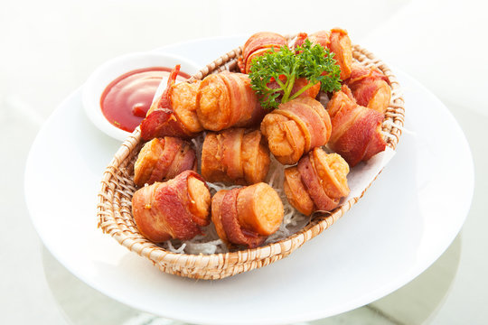 Deep Fried Bacon Wrapped Sausage