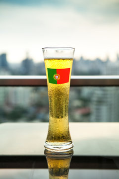 Portugal Flag on Beer Glass (with clipping path)