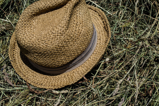hat lying in the hay, countryside, nature
