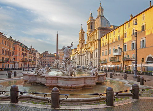 Rome - Piazza Navona in morning and Fountain of Neptune
