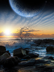 Alien Planet sci-fi scene. Artist's Rendition.