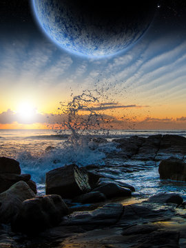 Fototapeta Alien Planet sci-fi scene. Artist's Rendition.