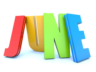 June - calendar month - 3D colored letters