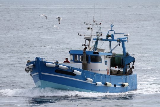 Fototapeta chalutiers navigant en mer d'iroise,bretagne