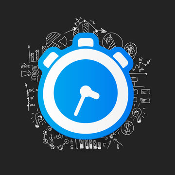 blue alarm clock with business doodles clip art preview