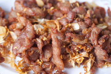 Thai food fried pork and garlic