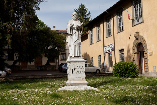 Sansepolcro. Italy. Monument Luca Pacioli.