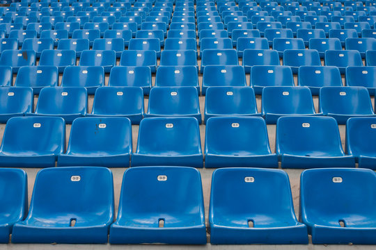 Perspective of many empty stadium seats