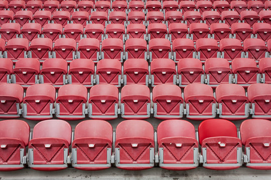 Perspective of many empty stadium seats