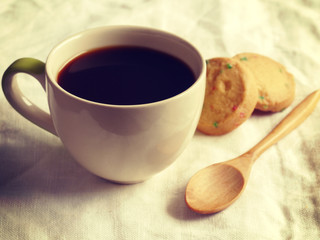 Cup of coffee and cookies old retro vintage style