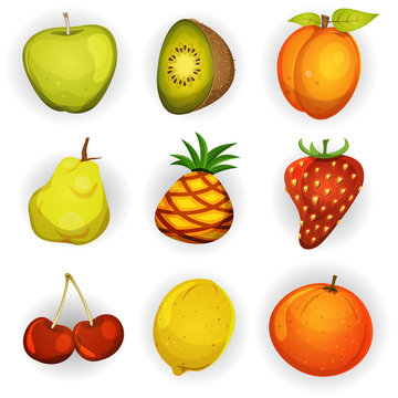 Cartoon Fruit Icons Set