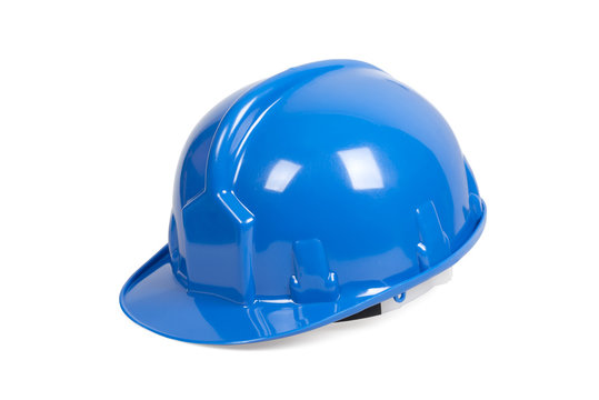 Blue hard hat isolated on white with clipping path.