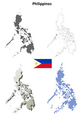 Philippines blank outline map set