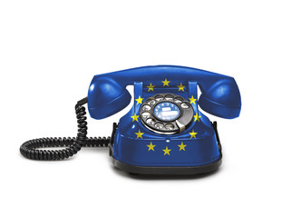 Office: old and vintage telephone with the Europe flag