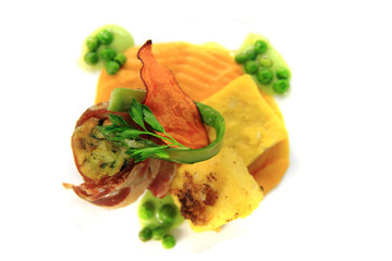 bacon roll with spring vegetable