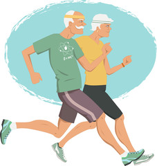 Active retirement. Elderly couple jogging