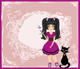 emo girl and her cat.