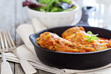 Chicken with mustard and red peppers