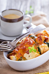 Spinach, bread and cheese strata