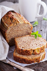 Banana bread on a cutting board