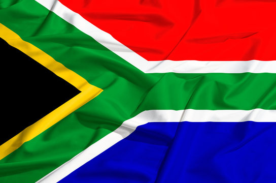 South Africa flag on a silk drape waving