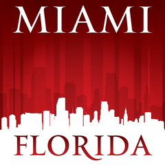 Miami Florida city skyline silhouette red background