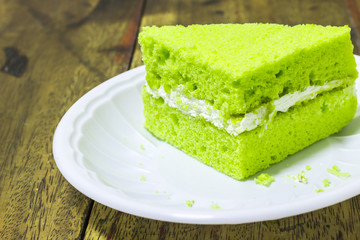 Piece of pandan cake