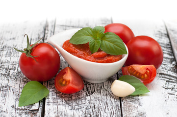 Fresh tomatoes with paste