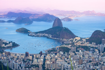 Sunset view of mountain Sugar Loaf and Botafogo. Rio de Janeiro