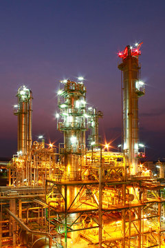 Night Scene Of Refining Plant ,Processed Using HDR