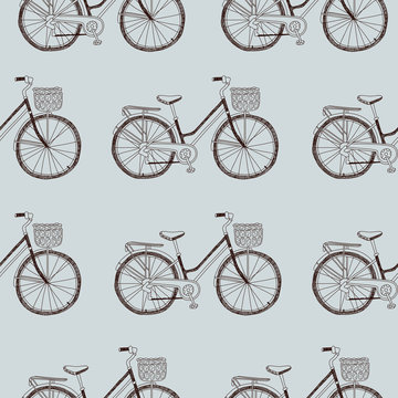 Vector seamless hand drawn bicycle pattern in vintage style