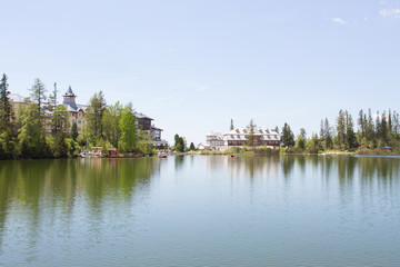 Fototapeta na wymiar Beautiful hotels near the lake