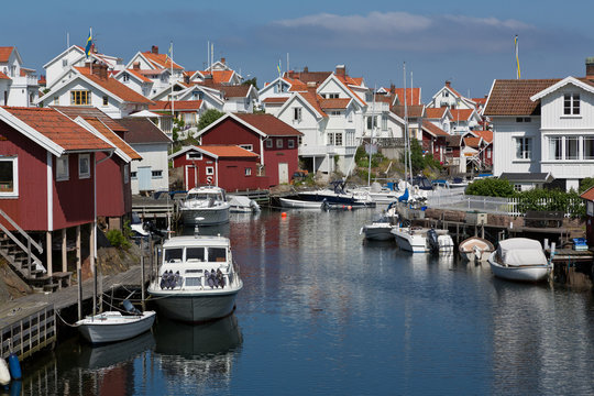 View over fishing village Grundsund located in Bohuslan, Sweden.