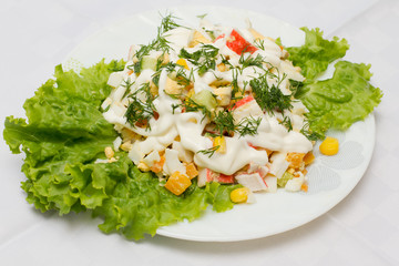 Salad with crab and lettuce