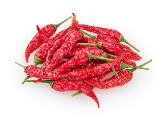Dry red cayenne peppers isolated on white with clipping path