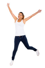 happy young woman jumping