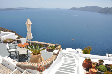 private Terrasse mit Aussicht auf griechischer Insel Santorin