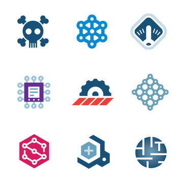 Deadly security problem computer virus scan prototype logo icons
