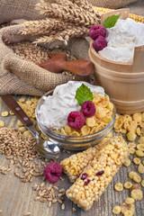 A fruit and nut cereal bars with sour cream and cornflakes