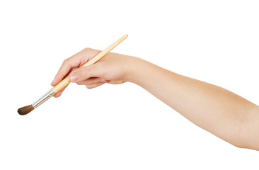 Right hand holding aquarelle brush, isolated, clipping path
