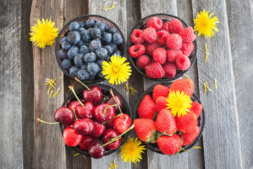 Fresh cherry, strawberry, blueberry and raspberry
