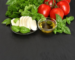 fresh basil, tomatoes, mozzarella and olive oil. caprese salad i