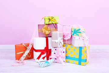 Fototapeta premium Many birthday gifts in room