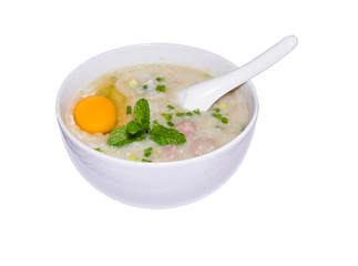 Thai,lao,asia  breakfast  Rice gruel in bowl on isolated with cl