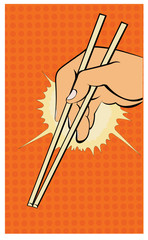 Illustration of a hand with chopsticks in a pop art/comic style