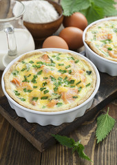 Quiche pie with fish and nettles