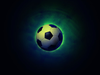 Naklejka premium Soccer ball vigorously green background