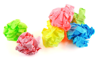 Colorful crumpled paper balls isolated on white