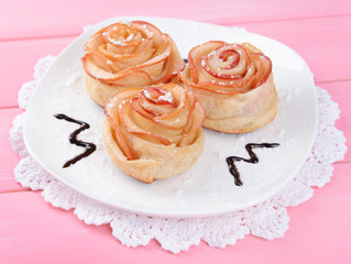 Tasty  puff pastry with apple shaped roses