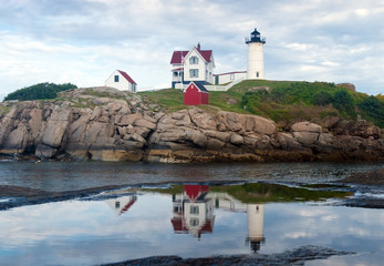 York, Maine - Nubble Light House reflecting in puddle